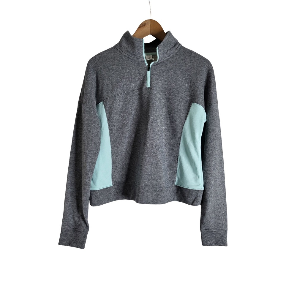 Xersion Sporty Quarter Zip Sweatshirt Gray Mint Green Active Pullover Small